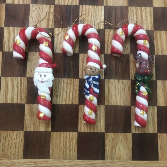 Beautiful Candle Cane Set of 3 Bundle with a Santa , a reindeer & a teddy bear - Picture 2 of 11